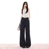 Pantalones casuales rectos de corte holgado para mujer, estilo americano, cordón, de largo hasta el suelo, azul denim, pantalones azul denim extralargos