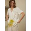 Calças de Sarja de Viscose Estilo Literário com Bolso com Aba Conjunto de Pijama com Pequena Lapela Bordada Camisola Opcional Multicor Roupa de Casa