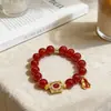 Nuevo Pulsera de Ágata Rojo Imitación Estilo Chino, Pulsera de Ágata del Año Zodiacal, Pulsera de Ágata con Cuentas Redondas de Diseño Bloque de Color Retro Estilo Nacional para Mujer