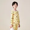 Pijama infantil de algodão puro, Classe A, fino para usar em casa no verão, manga longa e calça longa para ar condicionado para meninos e meninas, pijama de malha para bebê