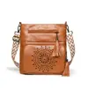 Bolsa de Hombro Grande Hueca de Cuero PU para Mujer, Ligera, Casual, Retro, para Teléfono, Monedas, Cruzada, Superventas Transfronteriza