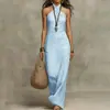 Ropa de mujer de comercio exterior europea y americana 2026, vestido largo versátil elegante para el día a día, vestido francés de color liso con cuello halter ajustado