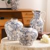 Vaso de Cerâmica Azul Nórdico e Florido Estilo Chinês Sala de Estar Mesa de Escritório Vaso Antigo Placa Decoração de Casa Villa Decoração de Casa