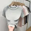 Camiseta feminina de manga curta, gola redonda, corte justo, falso duas peças, leve, casual, simples