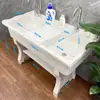 Fregadero de Lavandería de Piedra de Cuarzo para Balcón Uso Doméstico con Tabla de Lavar, Lavabo de Lavandería Exterior Integrado de Mármol Metabo