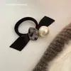 Faixa de Cabelo Vintage com Laço de Pérola Sem Danos ao Cabelo Elástico de Borracha Corda de Amarração Feminina Simples Versátil Elástico Alto Durável Corda de Cabelo
