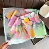 Pañuelo de Seda Artificial con Estampado de Pintura al Óleo Floral, Chal de Alta Gama, Pañuelo para el Cuello de Protección Solar, Pañuelo Cuadrado Pequeño, Pañuelo para la Cabeza, Bufanda para Mujer