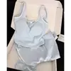 Conjunto de Yoga de Dos Piezas Estilo Puro Deseo de Verano con Almohadillas en el Pecho y Tirantes para Mujer, Estilo Nuevo, Se Puede Usar Afuera, Corte Ajustado, Shorts Adelgazantes, Ropa para el Hogar