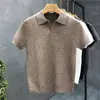 Suéter Coreano de Manga Corta con Cuello Camisero Simple para Hombre, Tejido de Color Sólido de Moda, Nuevo Top para Hombre Otoño/Invierno 2025