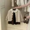 Conjunto de Duas Peças para Meninas 2025 Novo Outono Estilo Princesa Retrô Cardigan de Tricô Vestido Floral Dropshipping