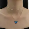 Joyería de Venta Caliente Transfronteriza Europea y Americana con un Toque de Lujo, Collar de Mariposa para Mujer, Cadena de Clavícula Multicapa de Lujo Ligero, Accesorio de Moda