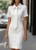 2026 Roupas Femininas Europeias e Americanas Novo Estilo Moda Gola Laço Manga Curta Vestido Elegante Local de Trabalho Estilo Ligeiramente Maduro Saia Lápis Feminina