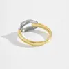 Anillo Abierto Ajustable Andy Wen para Mujer, Combinación de Colores Dorado y Plateado, Diseño Geométrico Irregular para el Dedo Índice