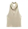 Moda Transfronteiriça Europeia e Americana Ins Popular Tendência Textura Cetim de Seda Regata Gola Halter