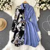 Diseño de nicho de alta gama costura impresa elegante vestido de manga larga otoño para mujer vestido camisa adelgazante