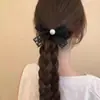Goma para el pelo con lazo de encaje bordado vintage con perlas, accesorio elástico versátil y elegante para coleta