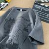 Camiseta Masculina de Camurça Pesada Manga Curta Verão 2025 Nova Roupas Retro Americana Marca Tendência Camiseta Solta de Meia-Manga