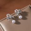 Pendientes de plata S925 con forma de aguja, con circonitas brillantes y perlas, para mujer, con un toque fresco y dulce, de gran sentido, a la moda.