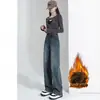 Jeans de Tiro Alto de Pierna Ancha para Mujer 2025 Otoño e Invierno Tendencia Versátil Nuevos Pantalones Rectos Sueltos Ajustados Pequeños con Forro de Felpa