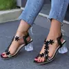 Sandalias de Tacón Grueso con Puntera Cuadrada, Mariposa con Pedrería, Talla Grande, Estilo Coreano, Comercio Exterior, Zapatos de Moda de Tacón Alto con Tacón de Cristal Transparente