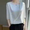Camiseta Feminina de Manga Curta Design Top de Cetim Não-Seda de Manga Curta Verão Feminino Camiseta de Seda de Manga Curta de Alta Qualidade Camiseta Feminina