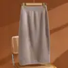 Saia Midi Tricô 100% Lã para Mulheres, Tamanho Pequeno, Saia Reta Bodycon, Branca, Outono/Inverno, Saia Emagrecedora