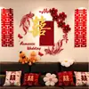 Conjunto de Decoração de Quarto de Casamento para Recém-Casados, Parede de Fundo da Cabeceira do Quarto com Caractere Grande Dupla Felicidade, Conjunto de Fundo para Fotos de Casamento