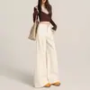 Jeans blancos de pierna ancha con forro de polar para mujer, otoño e invierno 2026, casual petite, adelgazantes, de cintura alta, rectos relajados, con caída