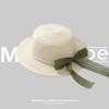 Sombrero de Paja Nuevo para Mujer Verano Viaje Playa Protección Solar Sombrero de Pescador Lazo Francés Moda Sombrero de Copa Plana