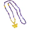 Colgante de Mariposa de Amatista Morada, Cadena Hecha a Mano de Oro Arena Antigua, Latón Chapado en Oro, Accesorios de Moda Retro para el Viaje Diario para Mujeres