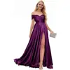 Vestido de noite novo de cetim com fenda de um ombro transfronteiriço da Amazon, slim fit, vestido simples para anfitrião de banquete com toque de alta qualidade