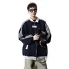 Jaqueta Esportiva Patchwork Estilo Americano para Homens, Outono Pesada Tendência Marca Versátil Casaco de Casal, High Street Legal Jaqueta de Baseball Listrada