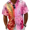 Camisa havaiana casual masculina nova transfronteiriça de manga curta com estampa de nota musical e cor gradiente retrô, atacado
