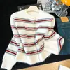 Nuevo Abrigo Suéter Rayado Color Block Estilo Coreano Otoño/Invierno 2026 para Mujer, Cárdigan de Punto Holgado y Casual, Top Suave y Acogedor