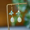 Pendientes de jade blanco con incrustaciones de cobre, ganchos para la oreja con cuentas redondas de jade hetiano, pendientes de oro de jade de moda, suministro en vivo al por mayor