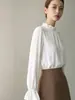 Atacado Transfronteiriço Roupas Femininas Item Quente Outono Novo Estilo Francês Gola Franzida Blusa Top Feminino Babado Manga Sino Estilo Suave Top