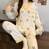 Lindo lazo de chica suave cárdigan de manga larga de tela arrugada estilo coreano ins pijama para mujer traje de ropa para el hogar de alto valor al por mayor