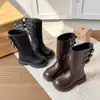 Botas de Couro Infantis com Forro de Lã Botas Quentes Meninas Novas Botas Cavaleiro Retro Maillard Botas de Cano Alto de Inverno