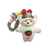 Nova Tiara de Cabelo de Cereja Fofa e Criativa, Chaveiro de Urso de Pelúcia para Carro, Boneca Suéter de Morango, Pingente de Bolsa Adorável