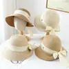 Chapéu de Palha Elegante com Laço de Fita Estilo Francês para Mulheres, Proteção Solar de Verão, Emagrecimento Facial, Chapéu de Sol para Férias na Praia