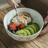 Tigela de Frutas Vintage Cerâmica Sentido Avançado Tigela Redonda Diário Doméstico Tigela de Arroz Café da Manhã Uma Pessoa Tigela para Iogurte Salah
