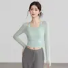 Top deportivo de yoga para otoño e invierno, de manga larga ajustado con almohadillas en el pecho, adecuado para correr, entrenamiento y fitness