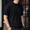 Suéter de Marca de Moda Directo de Fábrica para Hombre 240G Estilo Coreano Casual Versátil Color Sólido Nuevo Holgado Cuello Redondo Manga Corta Camiseta