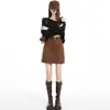 Saia Curta Meia-Calça Suede Retrô Feminina Outono Inverno Nova Cintura Alta Emagrecedora Anti-Exposição Justa ao Corpo Linha A