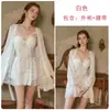 Rosa Sexy Profundo V Plisado Malla Almohadilla de Sujetador Realce Encaje Burnout Camisola Bata Conjunto para el Hogar 6803