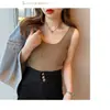 Colete Tricotado Roupa Feminina com Design de Alça Base Primavera e Verão Top Branco em Forma de I Sem Mangas Tecido Ice Silk para Usar por Cima