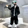 Conjunto de Mezclilla para Niños Otoño Nuevo 2023 Primavera y Otoño Letra Bloque de Color Moda Callejera Chaqueta Moda de Dos Piezas Marca de Moda