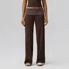 Calça Esportiva Longa Transfronteiriça Europeia e Americana Patchwork Retrô Bolinhas Cós Dobrável Fitness Levanta Quadril Aperta Abdômen Calça de Yoga Longa Escovada
