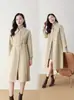 Moda casual nueva Otoño 2026 abrigo de lana negro, elegante abrigo de lana doble faz para mujer, de longitud media