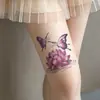 Pegatina de tatuaje de mariposa y loto morado estilo chino, pegatina colorida con patrón de agua de loto, tatuaje temporal impermeable para espalda y antebrazo